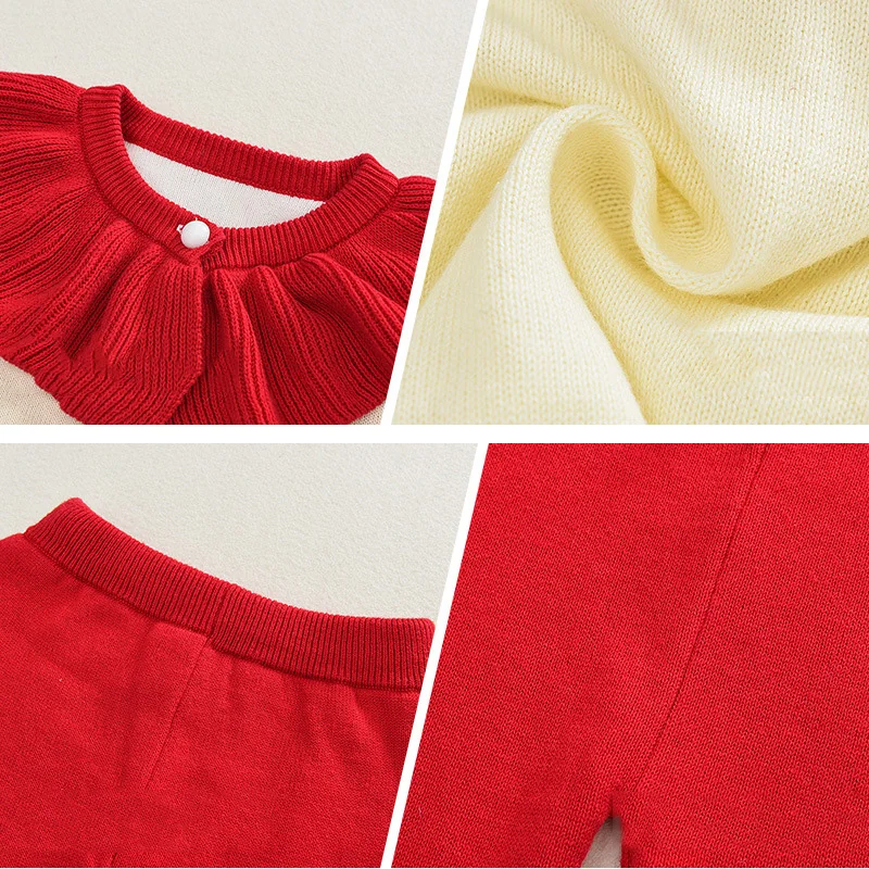 

New Spring/Winter Boutique Knitting Baby Sets 2pcs Peter Pan Collar Cardigan Sweater Patchwork Pocket Knitted Infant Outfit Suit