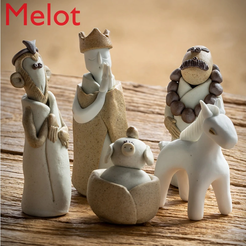 

Ceramic Master and Apprentice Four People Small Ornaments Set of Cute Characters Creative Handmade Tea Pet Fondle Tea Carve