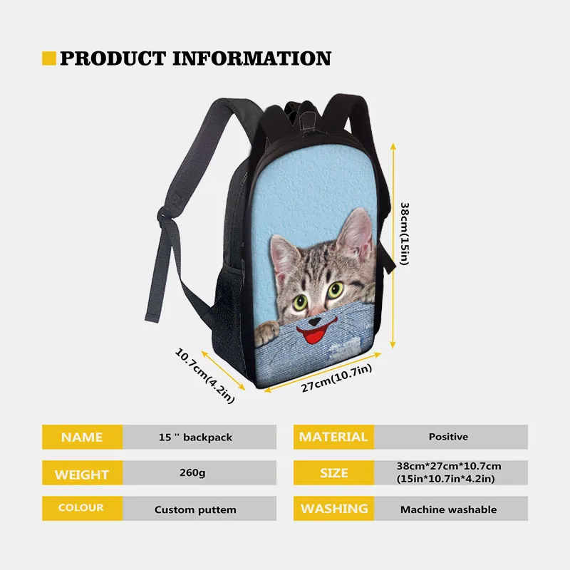 

Children's Schoolbag Pet Dog/Cat Print Shoulder Bag Cute Animal Appearance 14-inch Laptop Storage Bags Gifts for Small Children