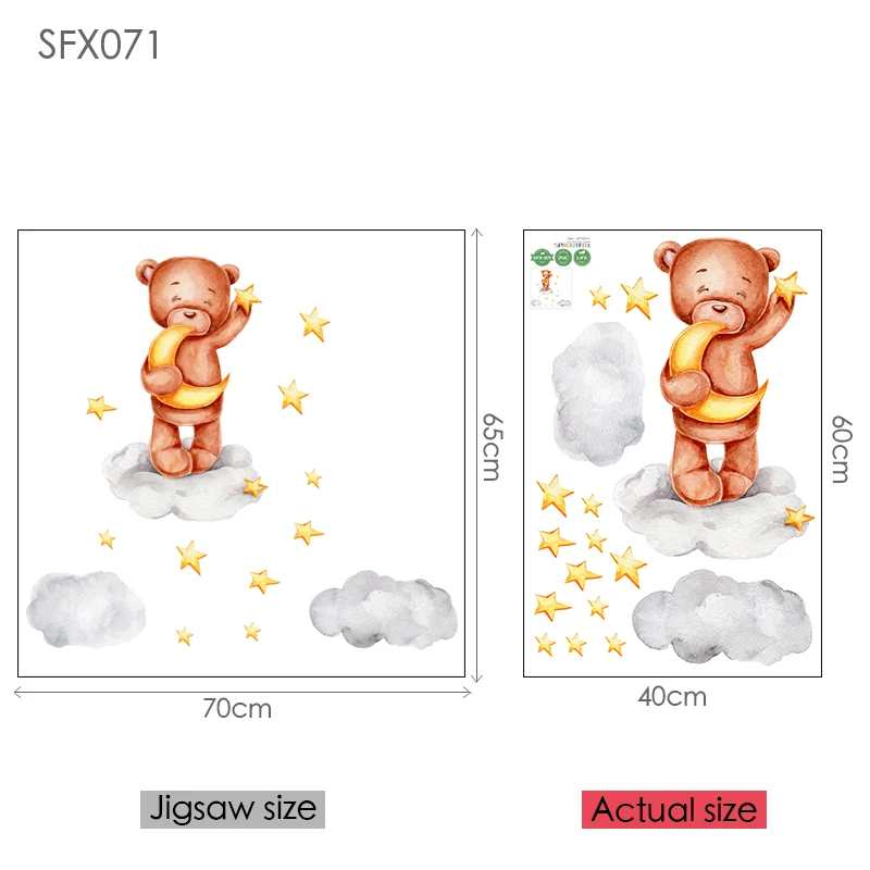 

Moon Stars Wall Stickers for Children Rooms Nordic Cartoon Bear Cute Animals Stickers Home Decoration Living Room