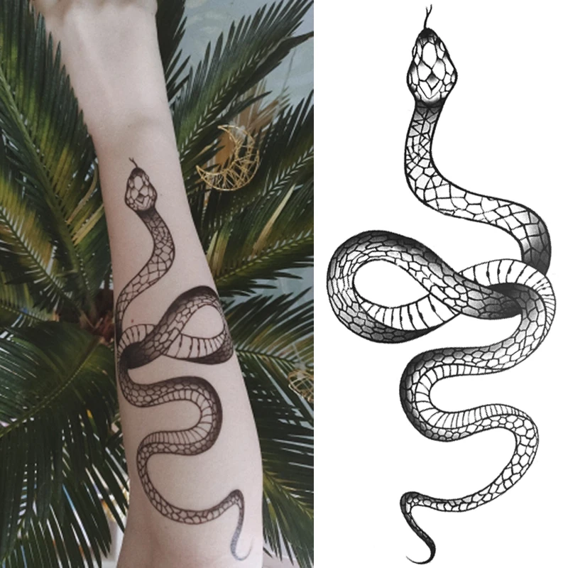 Черная змея Временные татуировки наклейки темный ветер стойкая поддельная