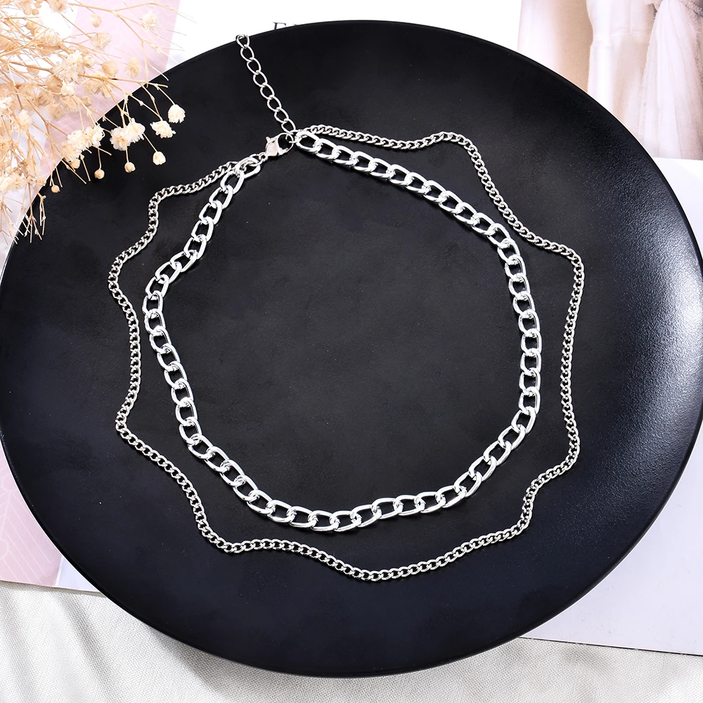 

European and American Style Double-layer Chain Necklace Niche Design Sense Hip Hop Clavicle Chain Exaggerated Jewelry Female