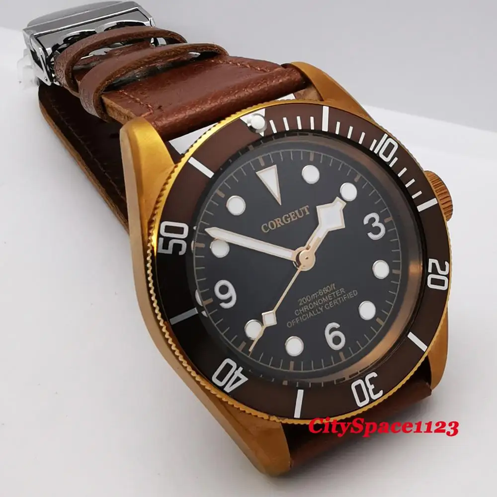Corgeut 41 мм латунный PVD корпус Автоматические Мужские механические часы