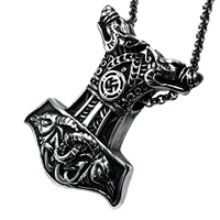 viking hammer pendant necklace nordic wolf and goat amulet accessory viking rune jewelry