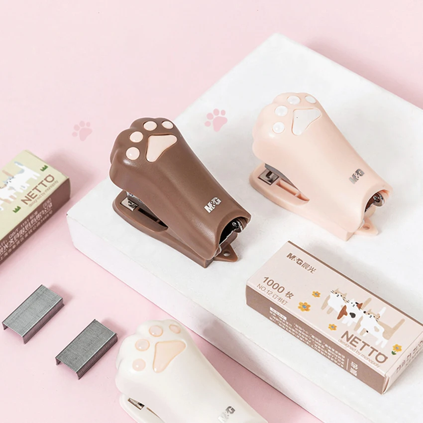 

Mini Stapler Set with Staples Cute Cat Paw Paper Binder Stationery Office Binding Tools School Supplies