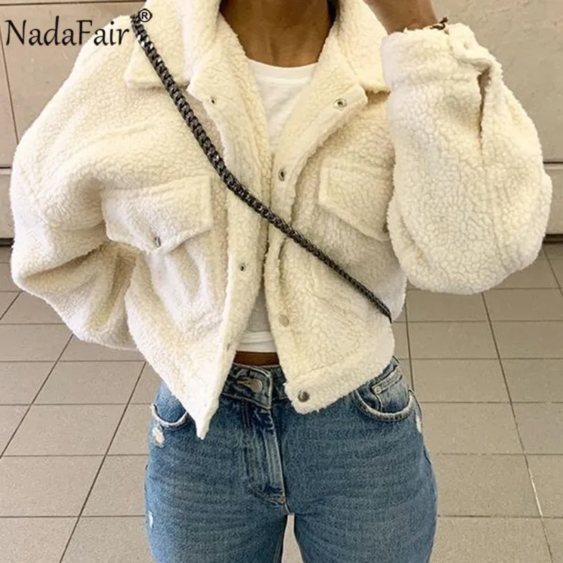 Nadafair зимнее пальто из овечьей шерсти Женская куртка Осеннее флисовое