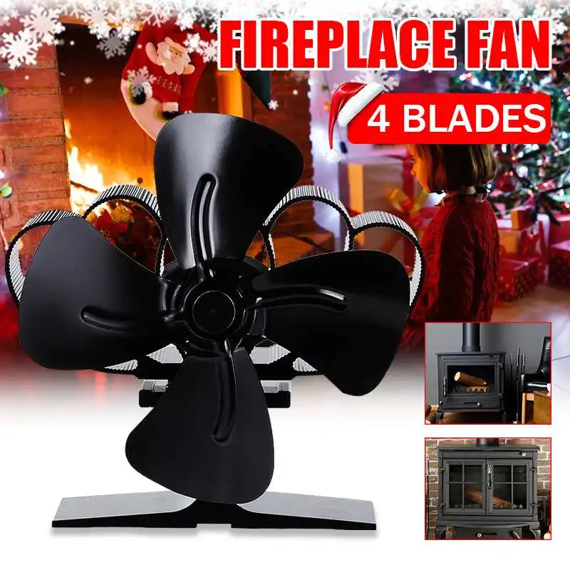 

Mini Black Fireplace 4 Blade Heat Powered Stove Fan komin Log Wood Burner Eco Silnet Fan Home Efficient Heat Distribution