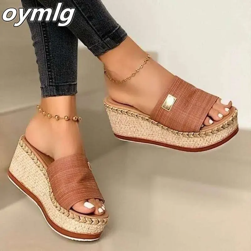 

Puimentiua Platform Wedges Slippers Women Sandals 2020 New Female Shoes Fashion Heeled Shoes Casual Summer Slides Slippers Women