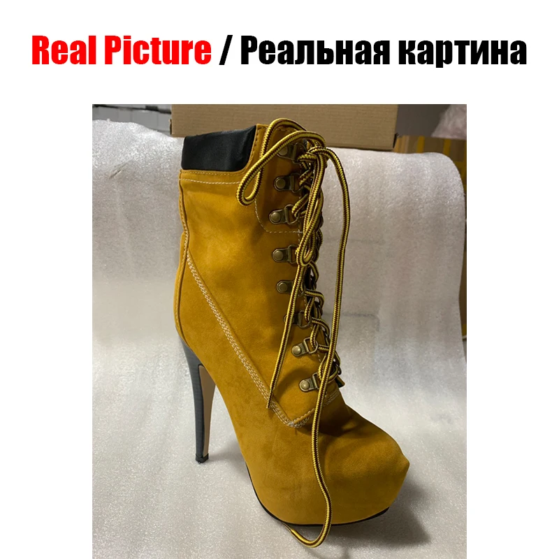 SARAIRIS/Новинка; большие размеры 34-47; женские туфли на высоком каблуке со шнуровкой и металлическими украшениями; Женские Повседневные Вечерние пикантные ботильоны; сезон зима-весна