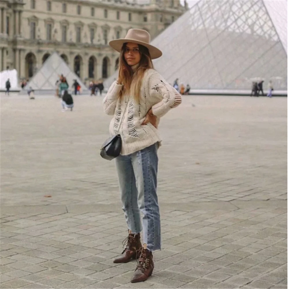 2019 ZA женский свитер ручной работы новый полый дизайн восемь нитей вязаный