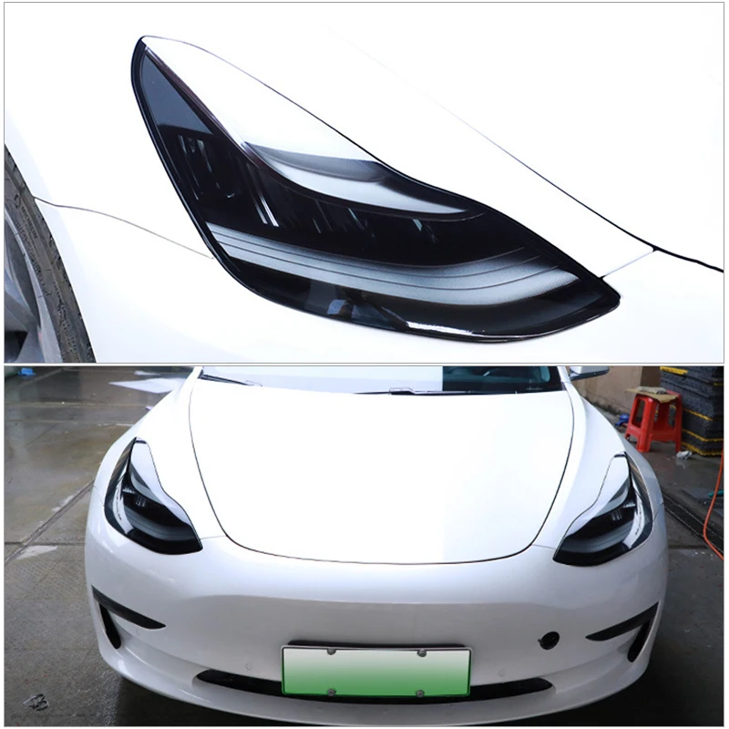 

Front Headlamp Car Styling Sticker For Tesla Model 3 Headlamps TPU Smoked Black Headlights Protector Film