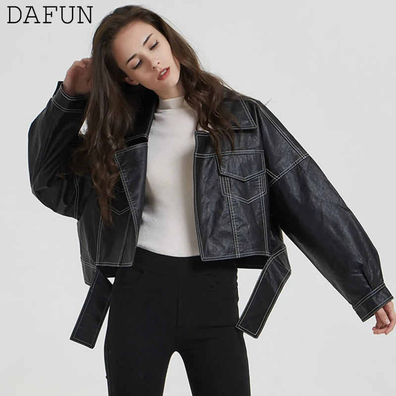 Черная куртка бомбер Женская большого размера винтажная кожаная кардиган в