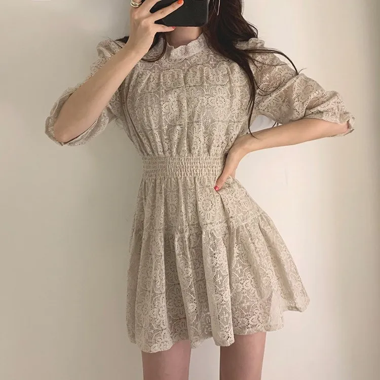 Женское кружевное платье трапециевидной формы элегантное белое/черное в