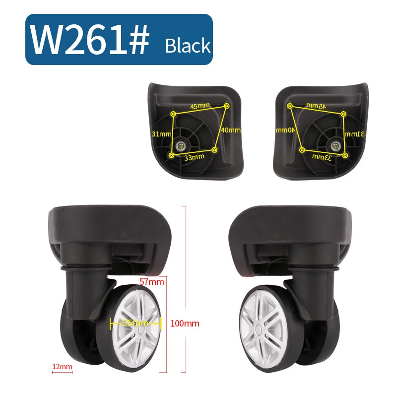 W261 Large Black Чемодан Замена колеса ремонт фитинг чемодан тяга коробка оборудование Замена аксессуары 360 Универсальные ролики - Цвет: W261 Large Black