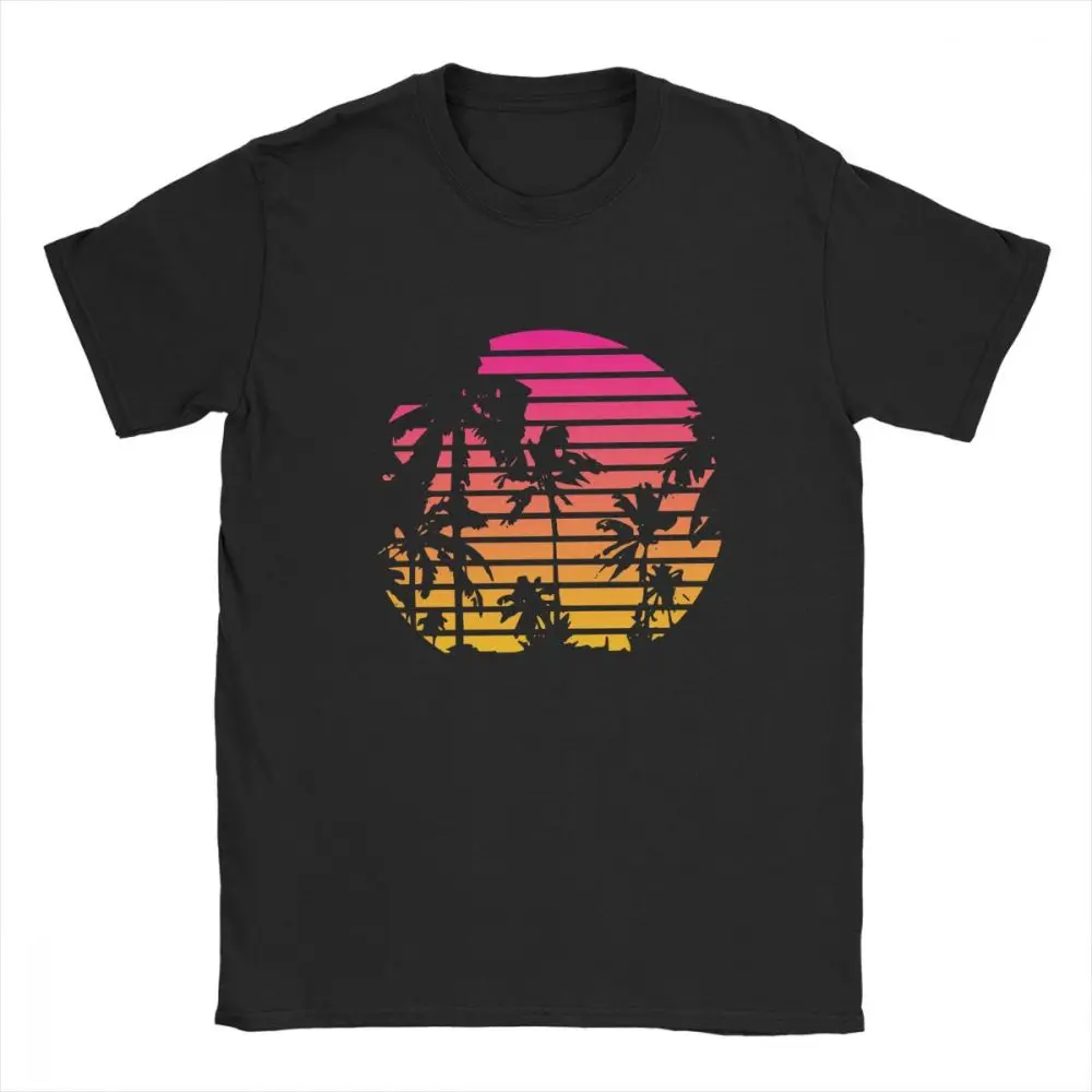 Винтажная футболка с изображением пальмы заката 80s Synthwave одежда Vaporwave Мужская
