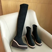 round toe boots for woman fashion sexy wedges high heel ankle boots women black platform stretch boots 2021 winter new