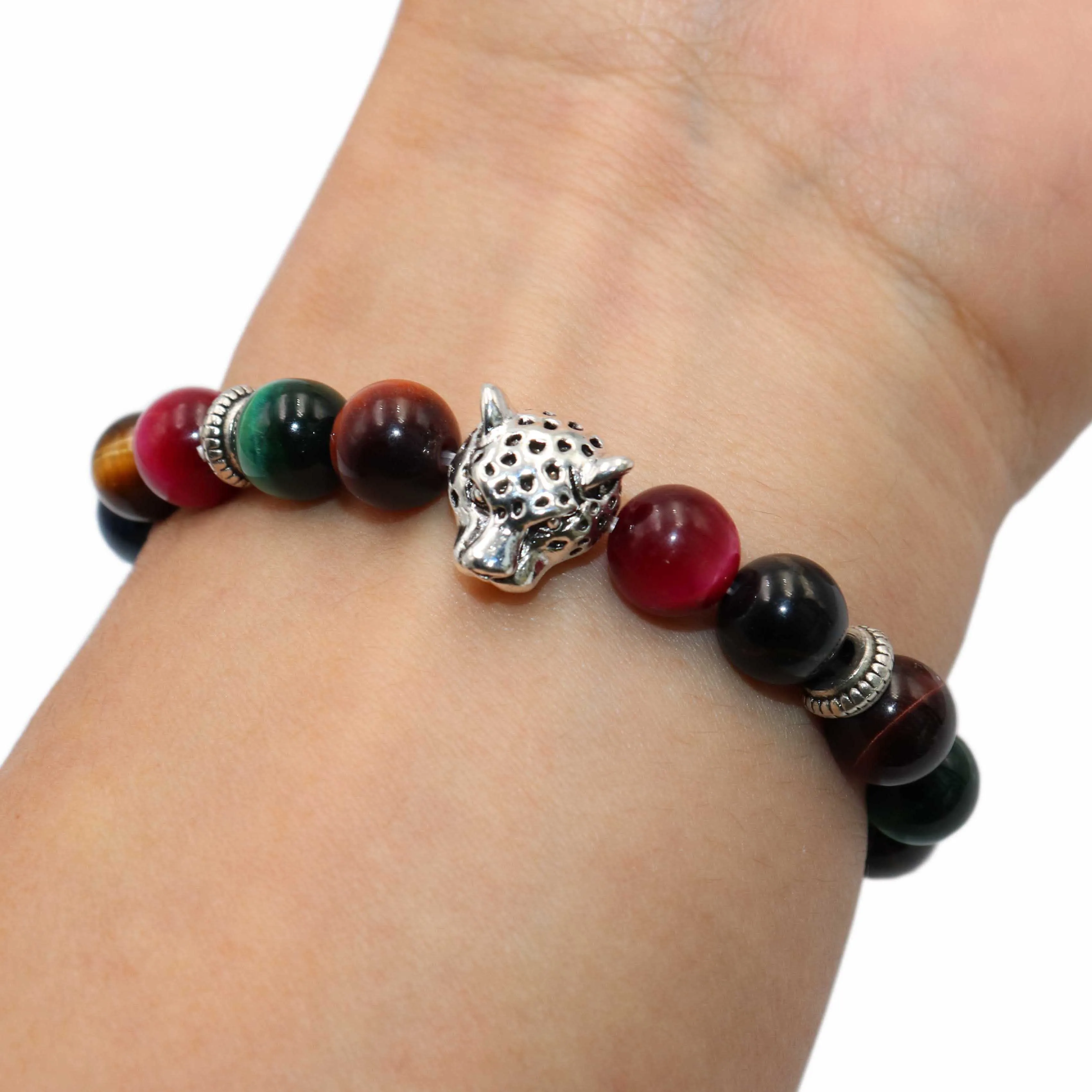 Браслет для мужчин и женщин бусины из натурального серебристого камня с головой