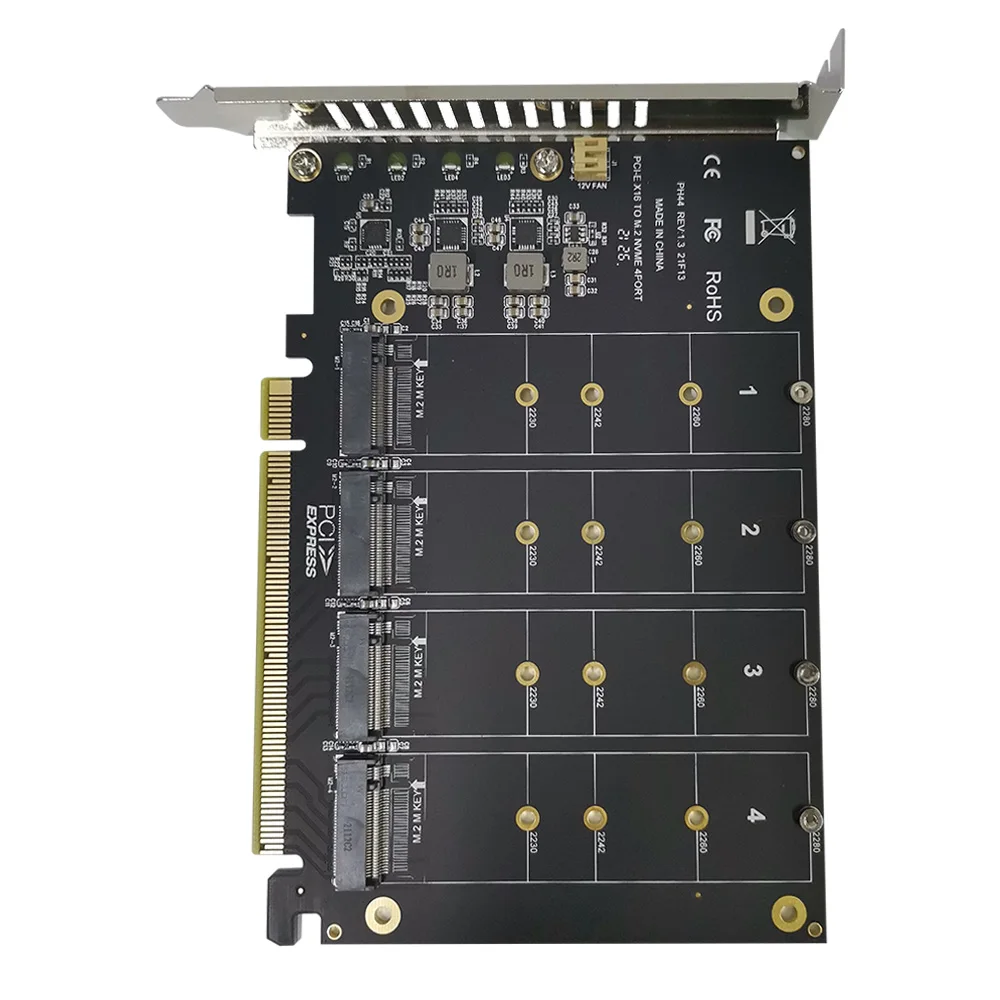 

Плата расширения M.2 NVME-PCI-E X16 с 4 интерфейсами M.2 M-Key и поддержкой 2230/2242/2260/2280 M.2 SSD
