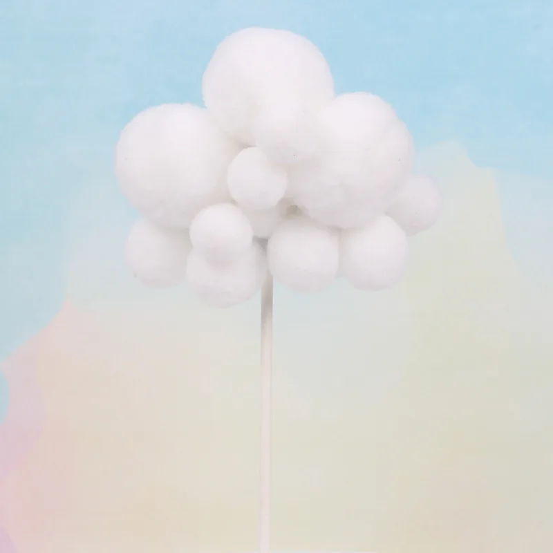 Cute White Pink Blue Pom-pom Cloud Birthday Cake Topper Gift Children's Day Party Dessert Hairball DIY celebrate Decor Flag | Дом и сад