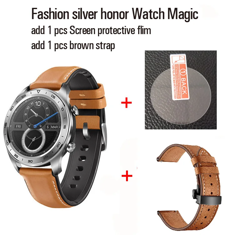 Huawei Honor Watch Волшебные Смарт-часы спортивные часы для сна для езды на велосипеде плавание горный gps 1," AMOLED цветной экран 390*390 часы - Цвет: Silve n Film n Brown