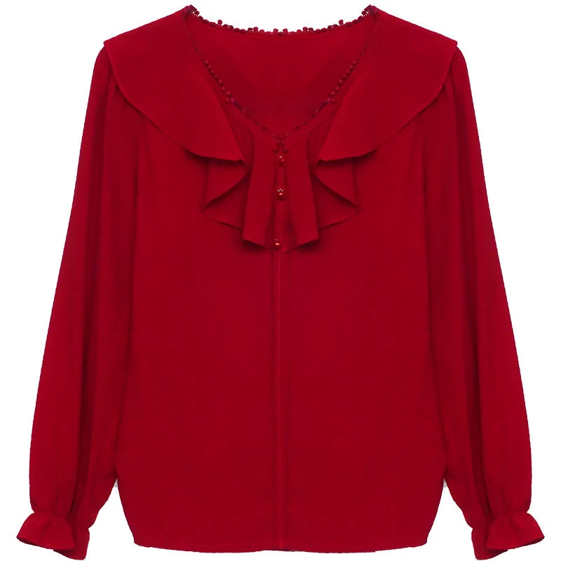 Женские шифоновые рубашки в повседневном стиле с длинным рукавом и воротником