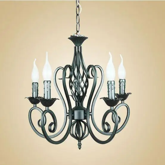 Люстра из кованого железа E14 светильник в виде свечи черный стиле индастриал для