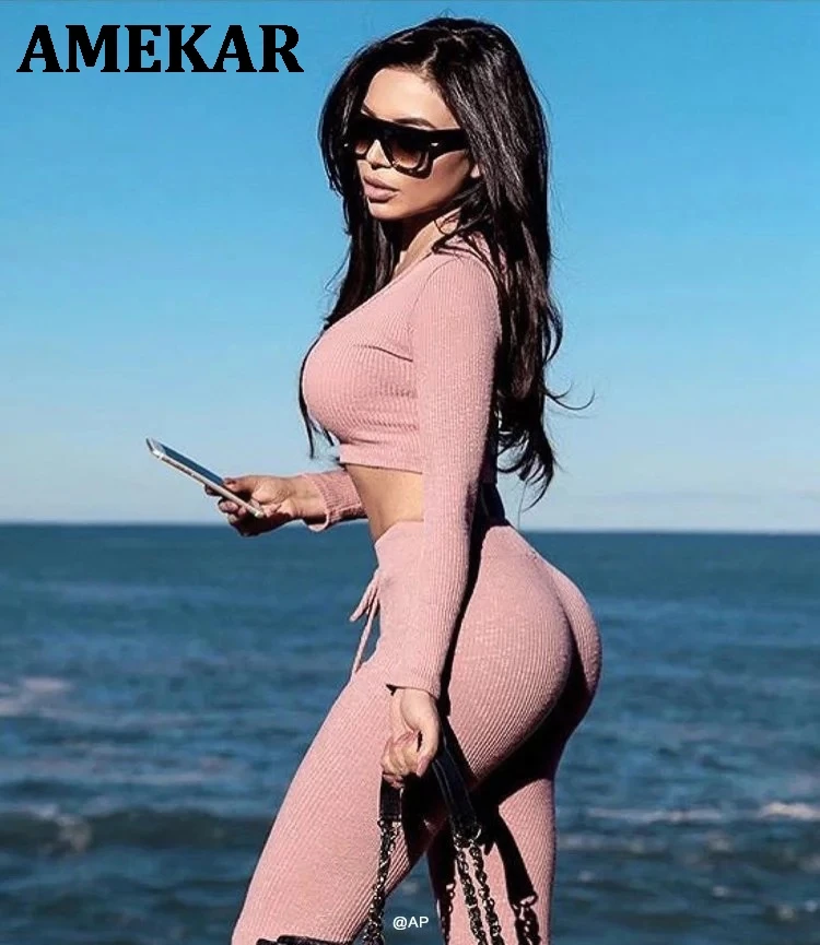 

Casual Tracksuit Women Sets Crop Top And Pants Hooded Collar Pants Suit Elastic Waist Autumn Winter