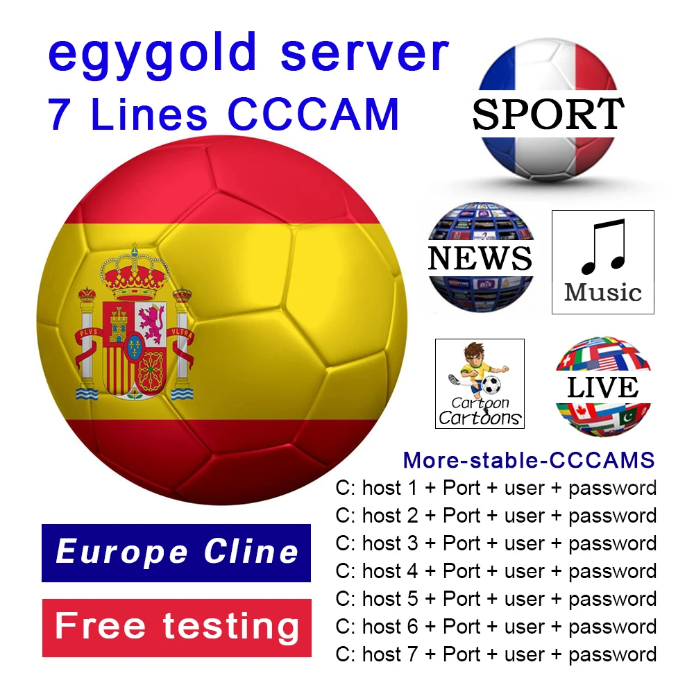 

CCCAM TV Receiver AV Cable line in europe cline egygold Freesat ccam cline