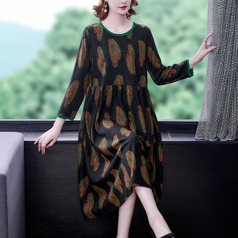 

Chikichi 2021 осень и зима новый стиль корейская мода элегантный ретро принт свободное средней длины ТРАПЕЦИЕВИДНОЕ ПЛАТЬЕ