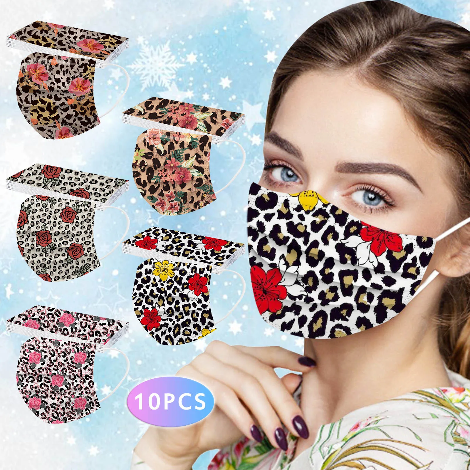 

10pc Face Mask Fashion Printed Soft Masks For Adults 3-Layer Non-Woven Face Masks Mouth Caps Disposable Mascarillas Masque