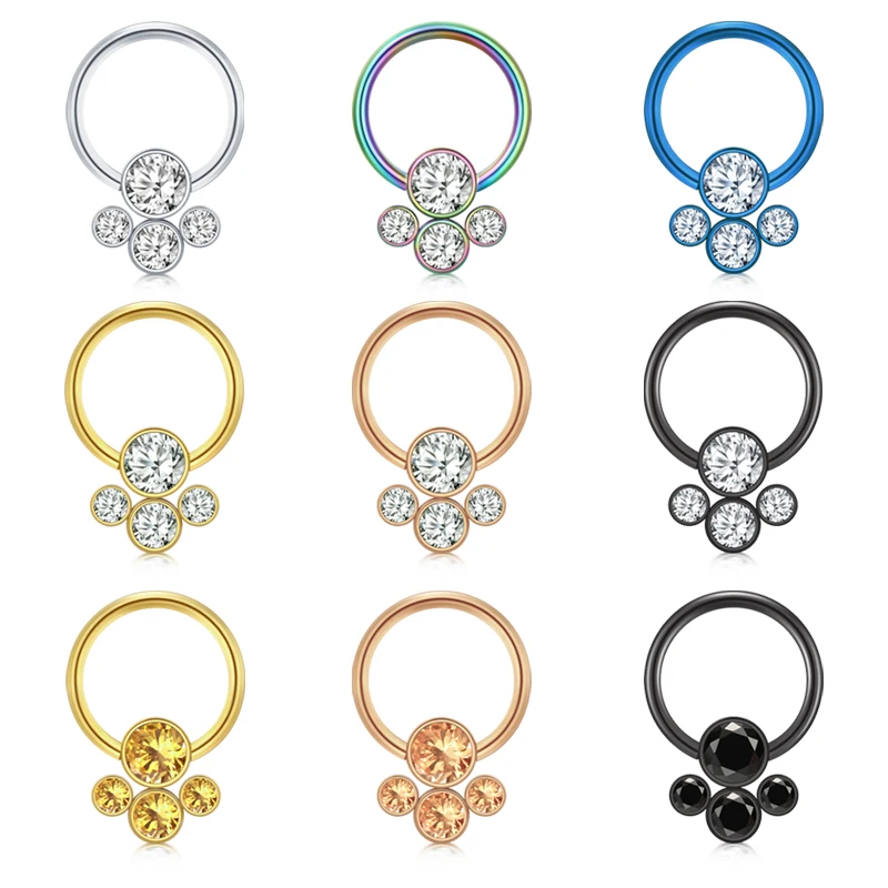 1 шт. кольцо для носа с фианитами 16 г