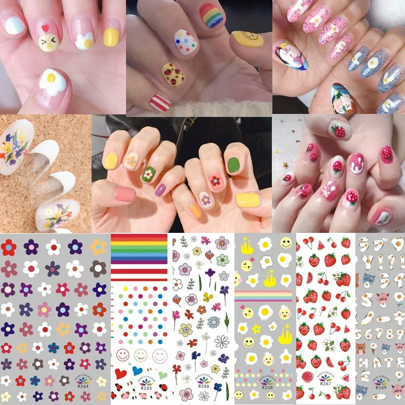 

1pcs 3D Nail Sticker Mixed Pattern Fruit Rainbow Flower Adhesive Nail Art Stickers Slider Transfer Decals Manicure Decoration#16