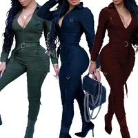 sexy women bodycon jumpsuit sexy v neck long sleeve army green solid casual bodysuit ladies vintage long jumpsuit romper