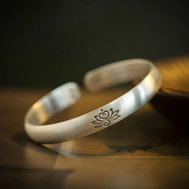 

New Lotus Heart Sutra Bracelet Men And Women Ethnic Style Retro Opening Adjust Gift Jewelry Accessories
