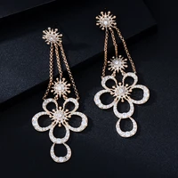 siscathy fashion luxury drop earrings women elegant trend flowercubic zirconia hanging earring banquet party anniversary jewelry
