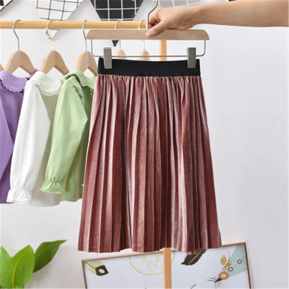 Бархатная плиссированная юбка для девочек Повседневная Осенняя пачка с высокой