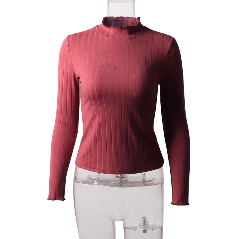 Ursohot Autumn Long Sleeve Ribbed T-Shirts Women Turtleneck Vintage Tops Solid Slim Casual Jumper Streetwear Tee Shirts 2019 New | Женская