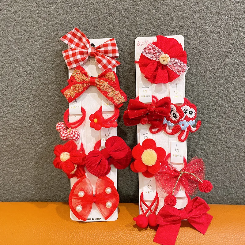

11pcs Red New Year Girl Kid Baby Elastic Hair Band Tie Hairclip Hairpin Hair Clip Pin Hairgrip Accessories Set Scrunchies