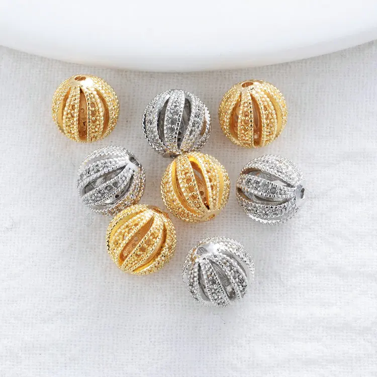 6 шт 10 мм 12 14 к позолоченные латунные металлические полые круглые бусины для