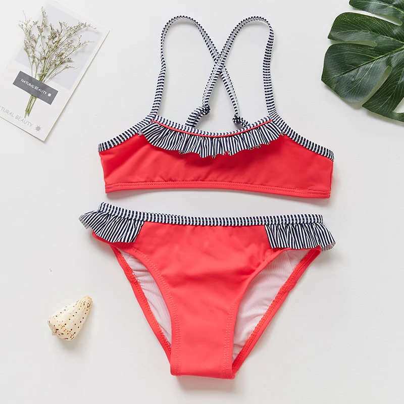 Купальник бикини для девочек комплект плавания из 2 предметов с оборками 2021 год