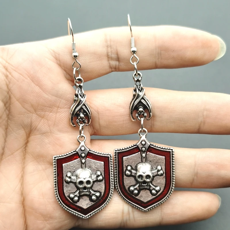 

Vintage Goth Gothic Scarlet Skull Shield Bat Dangle Drop Earrings for Women Punk 90s Egirl Grunge Goblincore Emo Accessories