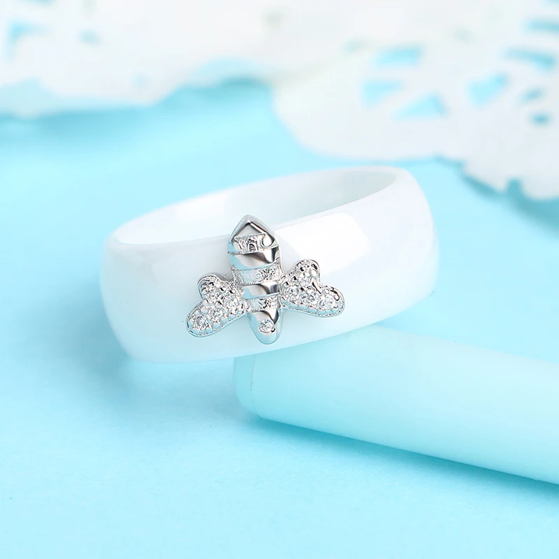 Женское керамическое кольцо в виде пчелы серебро 100% пробы ширина 8 мм|Кольца| |