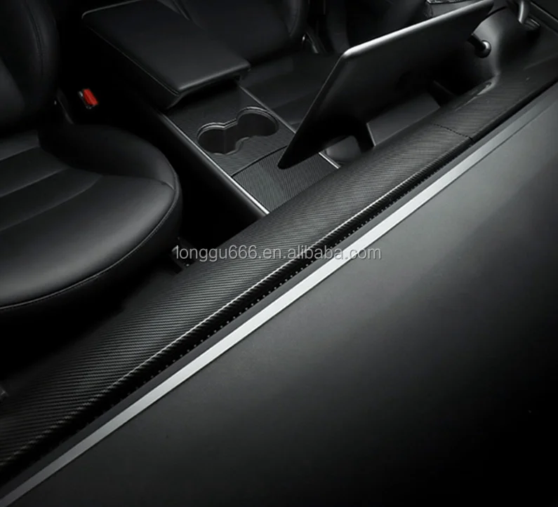 

car accessories 2019 2Pcs Car Interior decoration Dashboard Wrap Kit Stickers Carbon Fiber Wrap Stickers Fit for Tesla Model 3