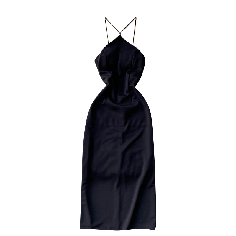 

Women Korean Strap Dress Sexy Sleeveless Backless Slim Black Party Dresses Summer Off Shoulder Beach Long Sundress