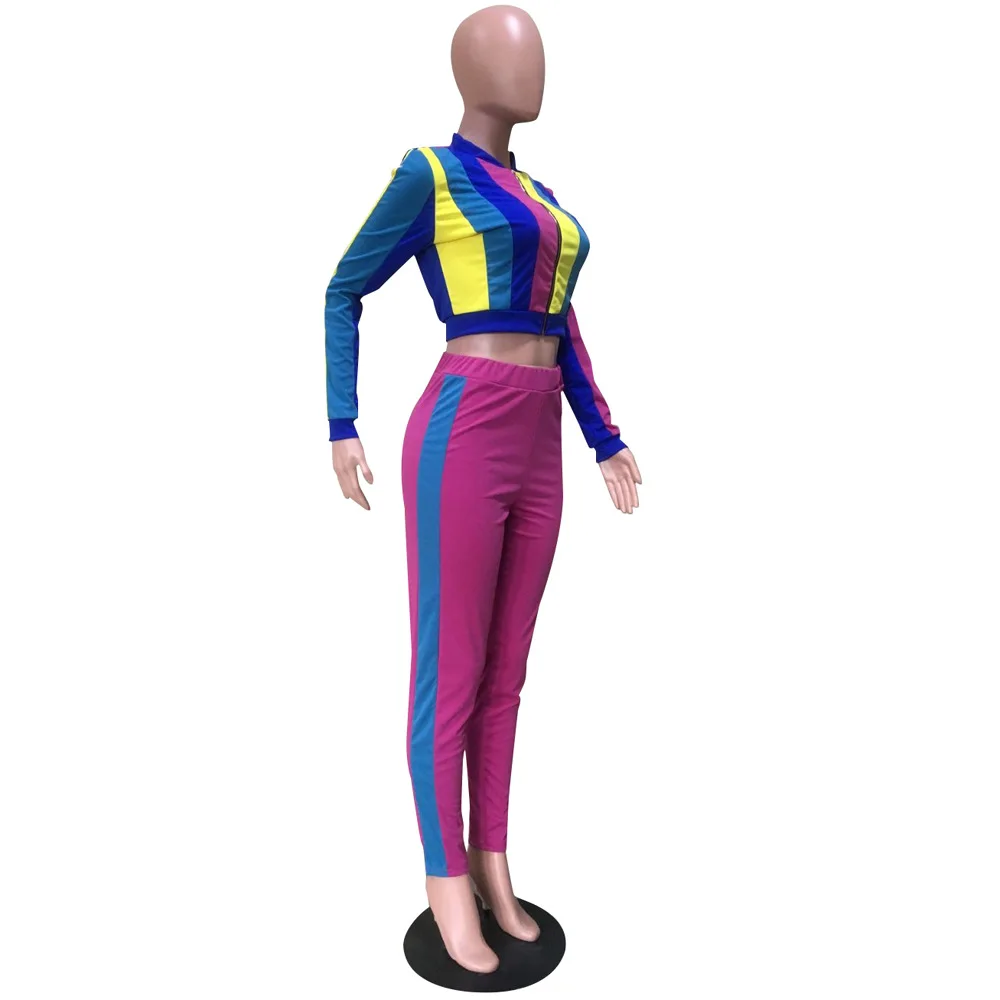 

Autumn Winter Sets Casual Sexy Long Sleeve Bodycon Two Piece Set Front Zipper Crop Top And Skinny Pencil Long Pants Casual Set