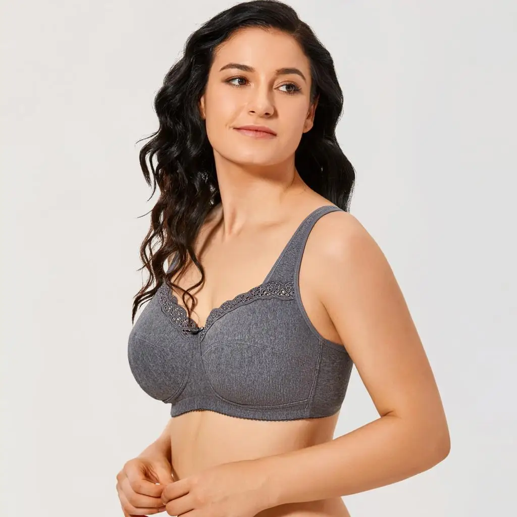 DELIMIRA Women's Soft Plus Size Wirefree Non-Padded Full Coverage Lace Cotton Bra