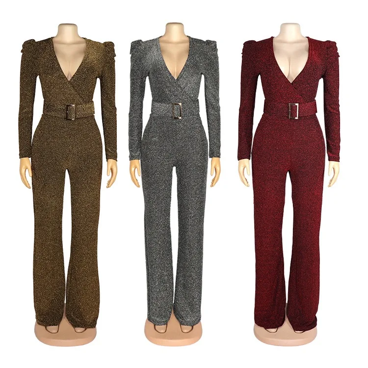 

2020 New fashion Sexy V-neck Lady Jumpsuit elastic force party lady Jumpsuit for African lady African clothes for women