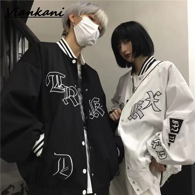 

Парные Пальто Harajuku, бейсбольная уличная одежда, Женская куртка, осенние корейские модные универсальные черные куртки большого размера с дл...