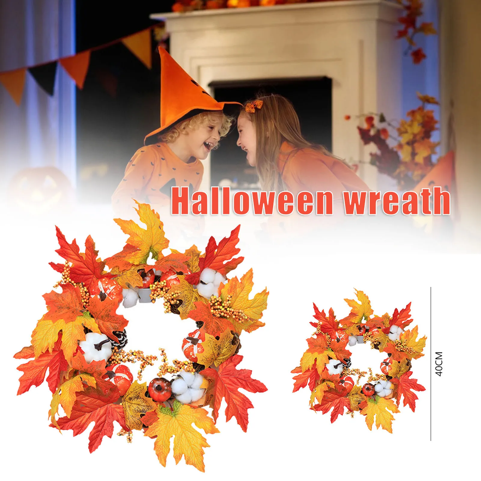 

Artificial Pumpkin Garland Thanksgiving Maple Leaf Wreath Harvest Festival Home Decor Garden Decoration Wall Hanging Wreath RE