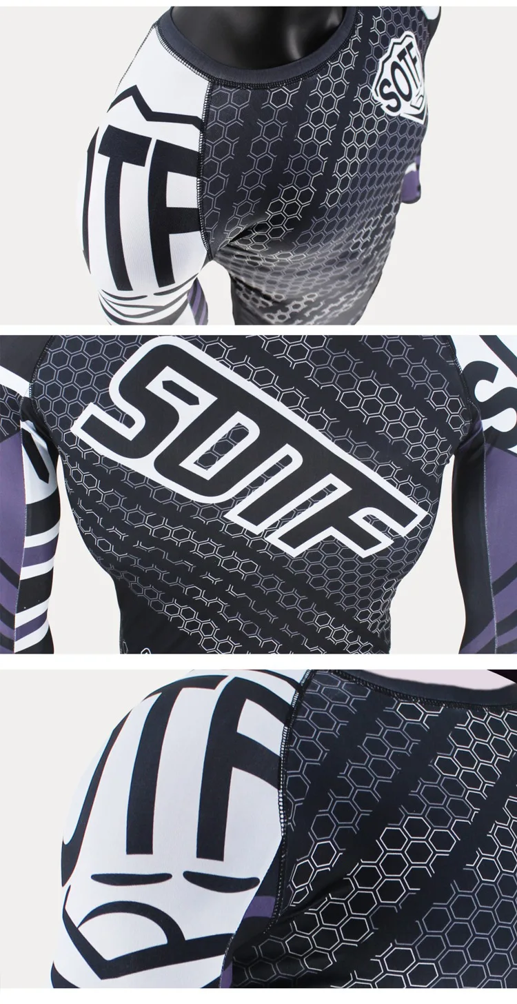 SUOTF Муай Тай ММА Fightwear Боксерский набор компрессионные Джерси Брюки Шестигранная печать Рашгард кикбоксинг плотная длинная футболка брюки